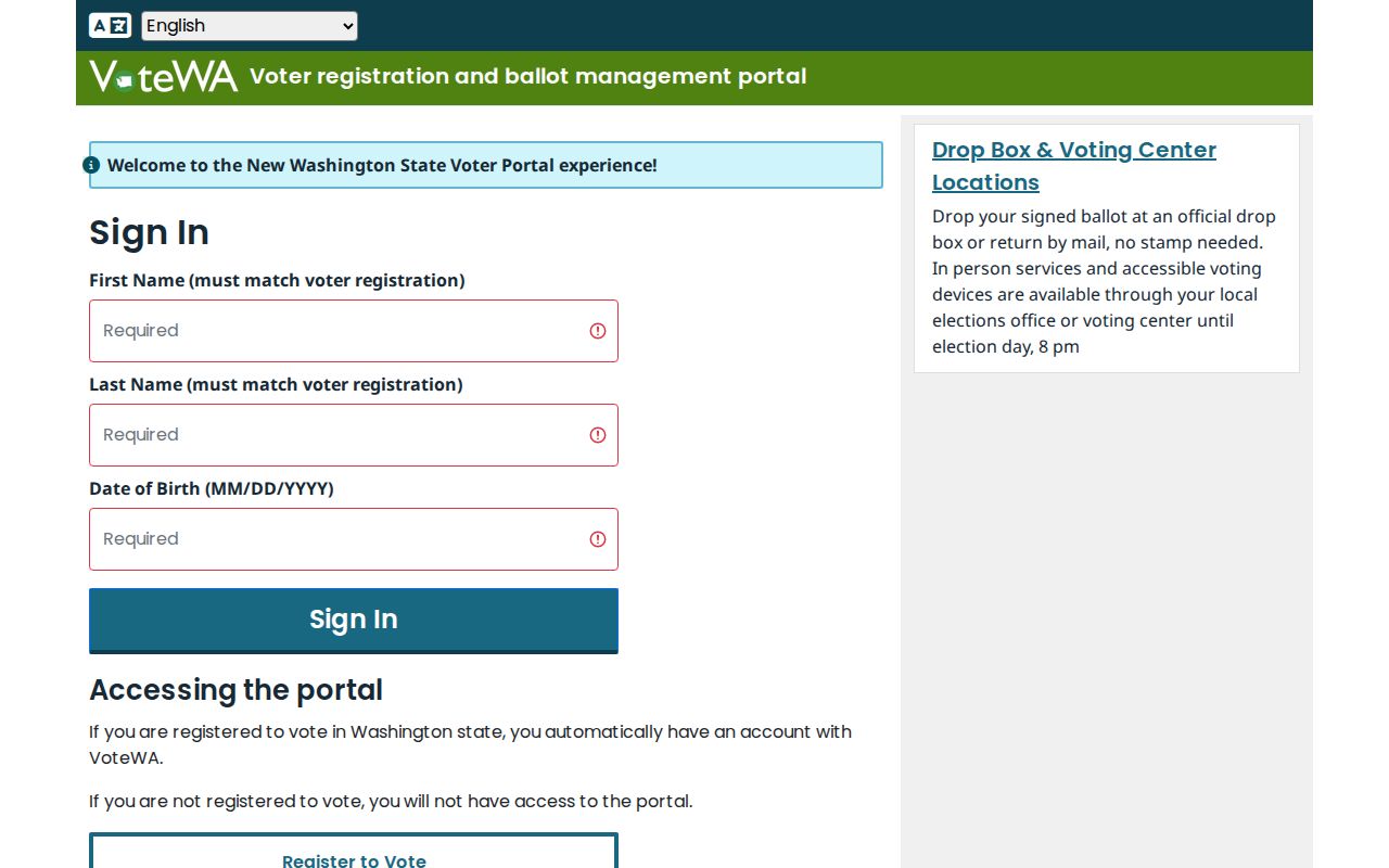 Spanaway resident lookup through the VoteWA personal voter form